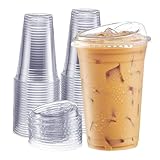 Juego de 8 vasos de plástico con tapa bajan a un precio increíble U Chef Juego de 100 Vasos de Plástico con Tapa, Vasos PET Resistentes, Vaso de Plástico Transparente, Tazas para Café...