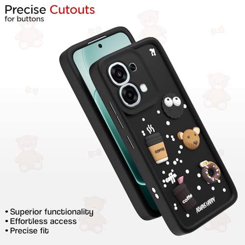 Image of Outlouders Back Cover for Oppo F31 5G / Oppo F33 5G | 3D Cartoon Bear Cute Fun Silicone Full Body Protection Bumper Case (Black)