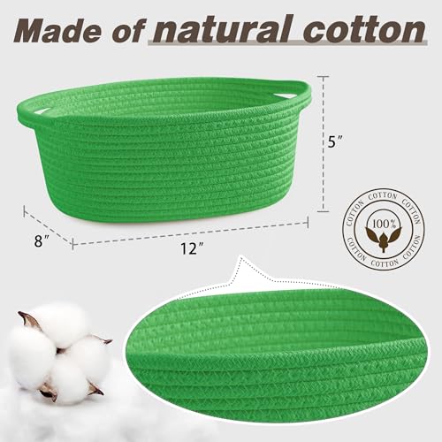 Image of Pro Goleem Small Woven Basket with Gift Bags and Ribbons Durable Baskets for Gifts Empty Small Rope Basket for Storage 12 inchX 8 inch X 5 inch Baby Toy Basket with Handles, Grass Green