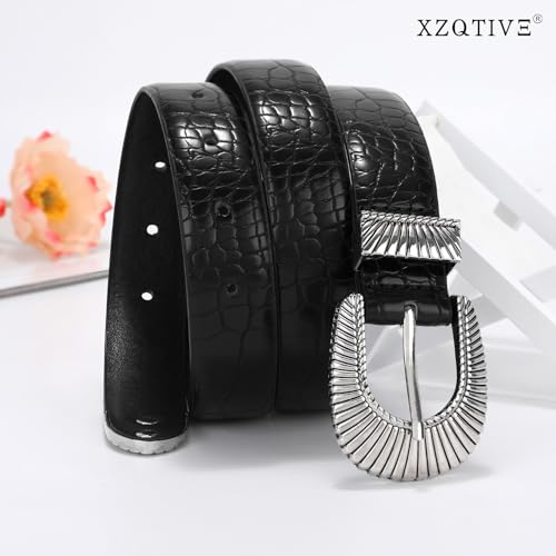 XZQTIVE Women Fashion Leather Belt for Jeans Pants Dress with Vintage Silver Buckle3