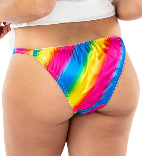 Satini Women's Tanga Bikini Briefs Satin Panties (Rainbow, M) #TOP2