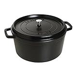 STAUB Cast Iron Round Cocotte, Dutch Oven, 13.25-quart, serves 12+, Made in France, Matte Black