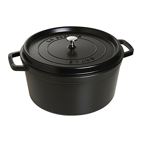 Image of STAUB Cast Iron Round Cocotte, Dutch Oven, 13.25-quart, serves 12+, Made in France, Matte Black