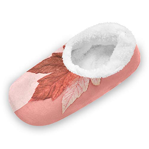 TropicalLife LUCKYEAH Zapatillas de casa de hoja de arce para mujeres y hombres con pies peludos, cómodas y cálidas de espuma viscoelástica, zapatillas de felpa para interiores y exteriores,