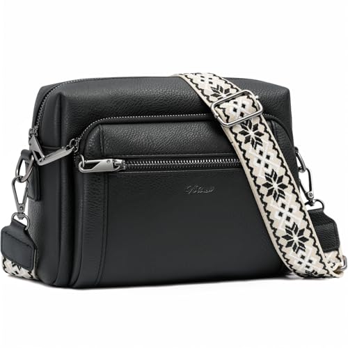 Image of Small Leather Crossbody Bags for Women Anti theft Purses and Handbag Shoulder Hangbag with Wide Strap Tassel