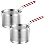 Gohytal Set di 2 cestini per alimenti in acciaio inox, per patatine fritte, in acciaio inox, con manico per sgocciolare, friggere, cuocere a vapore, per patatine fritte, pasta fritte, pollo immagine