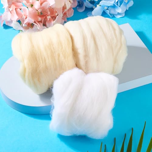 Image of Magibeasd 2.12 oz Wool Roving for Needle Soft Chunky Felting Nature Wool Yarn Kit for Beginners Felted Handmade Crafts DIY Materials Hand Spinning Supplies Beige White