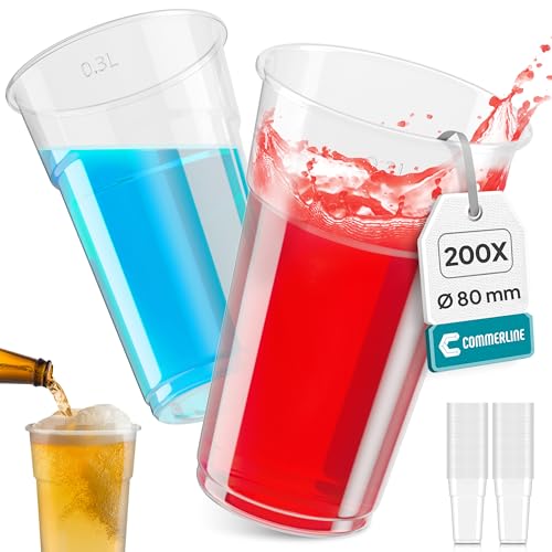 Commerline 0,3 L Transparent Plastikbecher | 1000 Stück Trinkbecher | Plastik Becher | Partybecher | Kunststoffbecher aus Polypropylen(PP) |Wasserbecher |Ausschankbecher