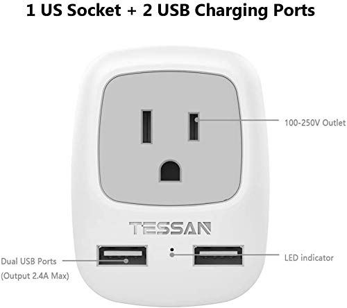 Tessan TS-AP2U-EU-GR-2P European Travel Plug Adapter 2 Pack, Tessan International Power Outlet Adaptor With 2 Usb, Type C Charger From Usa To Most Of Europe Eu Spain Iceland Germany France Italy Israel thumb #2