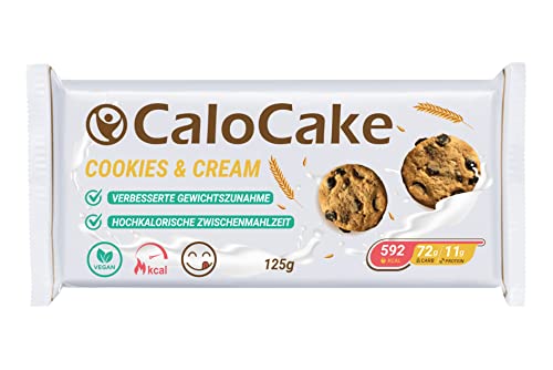 Nahrung hochkalorisch für Gewichtszunahme | Ausdauer- & Energieriegel mit viel Protein & 592 Kalorien | Mahlzeiten Riegel vegan & laktosefrei | CaloCake von CaloVital 24er Box (Cookies & Cream)