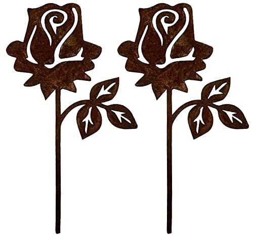 KRONLY 2 Stück Gartenstecker Rose 20cm / Roststecker wetterfest Gartendeko Outdoor Cover