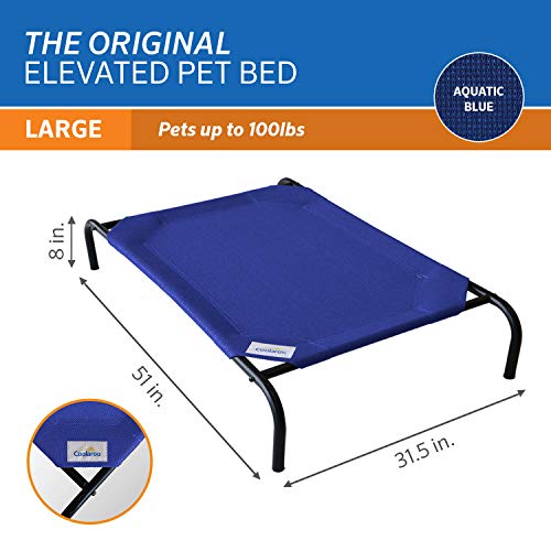 Image of Coolaroo Original Elevated Dog Bed - Breathable Off-The-Ground Pet Bed with Cooling Fabric, Joint Relief & Moisture-Resistant Fabric, 100% Recyclable, Easy Clean, Aquatic Blue, Large
