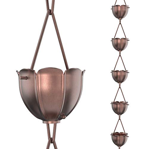 Rain Chains Direct Rain Chain - Rain Chains for Gutters - Orchid, 8.5 Feet, 100% Pure Copper, Rain Chains for Downspouts