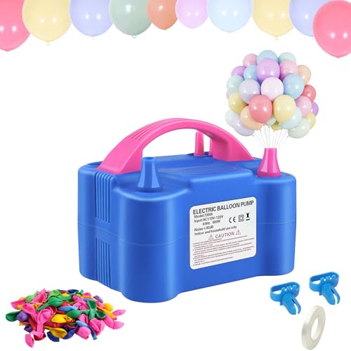 KLHKLH Blue Electric Air Balloon Pump Portable Automatic Dual Nozzle Balloon Blower Save Time and Effort 110V 600W for Party Decoration