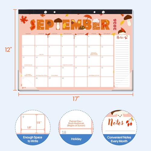 Image of SUNEE Desk Calendar 2026-2027, 17 inch x 12 inch, 18 Month Calendar Jul. 2026 - Dec. 2027, Calendar 2026-2027 With Notes, for Planning, Organizing in Family, School or Office, Cute