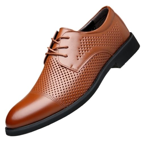 Men's Lace Up Low Cut Hollow Breathable Leather Dress Shoes All Season Summer Business Casual Footwear