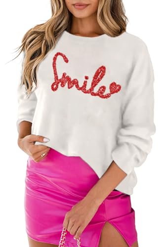 Image of LEMAFER Women 2026 Merry Christmas Round Neck Sequin Letters Sweater Casual Solid Slogan Long Sleeve Pullover Sweatshirt Tops