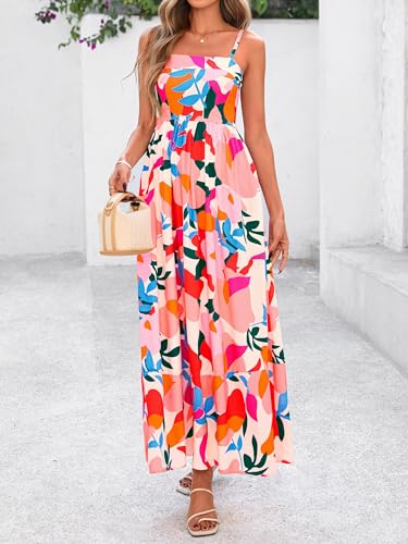 Image of PRETTYGARDEN Women Summer Maxi Dresses 2026 Spaghetti Strap Boho Floral Striped Wedding Guest Beach Vacation Flowy Long Dress