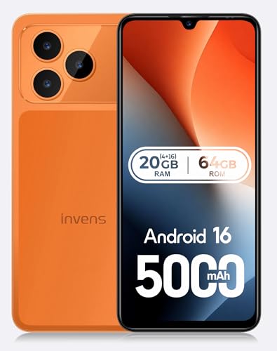invens Note 17P Smartphone Android 16 Teléfono, Moviles Baratos 20GB+64GB/256GB Ampliable, Teléfono Móvil Libres 6,88', Telefono Octa-Core, 4G Dual SIM, 16+8MP, Face ID/OTG/GPS, Naranja
