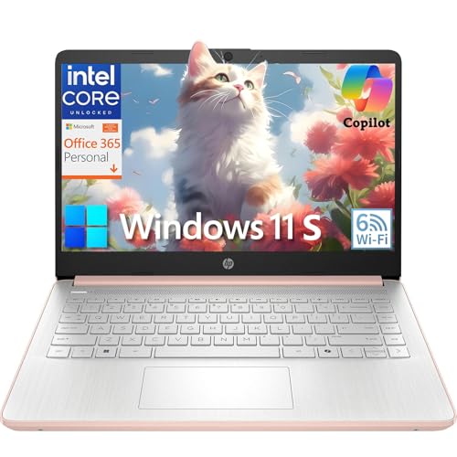 Image of HP 14 inch Laptop Computer for Student Home Study, 1-Year Office 365, Intel Processor (Beat i3-1115G4), 8GB RAM, 256GB Storage (128GB UFS + 128GB MSD), WiFi 6, Bluetooth 5.4, Windows 11 S, Pale Rose Gold