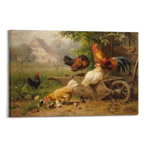 Tableau coq et poussins sur toile d'art 50x75 cm décoration murale