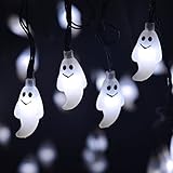 LEVIITEC Solar Halloween Decorations String Lights, 30 LED Waterproof Cute Ghost LED Holiday Lights for Outdoor Decor, 8 Modes Steady/ Flickering Lights [Light Sensor] 19.7ft Cool White