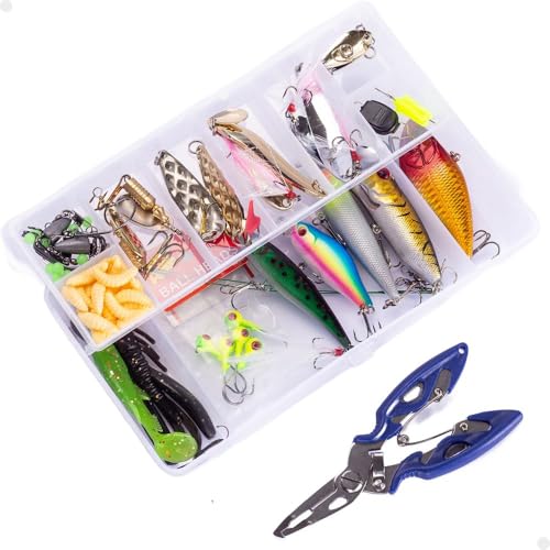 Kit Pesca Iscas Artificiais + Alicate + Estojo 101 Peças