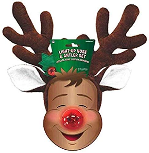 Amscan christmas light-up nose and plush fabric antler kit | part…
