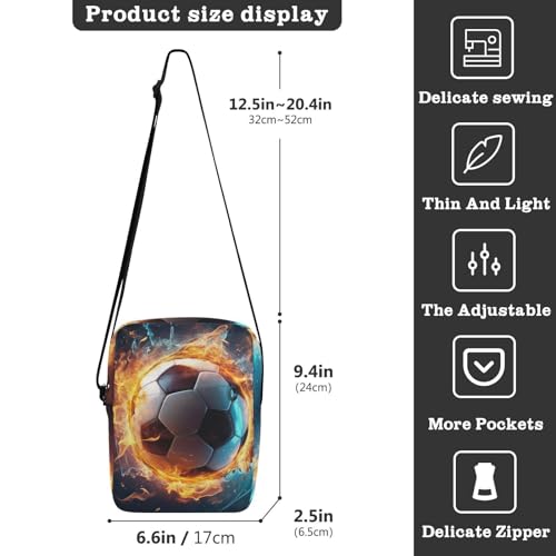 Crossbody Bag Blue Flame Fire Football Messenger Bag for Women Men Purse Shoulder Bag Satchel Bag with Adjustable Strap 214B03313