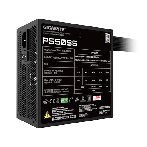 GIGABYTE P550SS voeding - PCIe 5.0, 80 Plus Silver, volledig modulair ontwerp, 120 mm ventilator, ATX 3.0 compatibel, EU-stekker