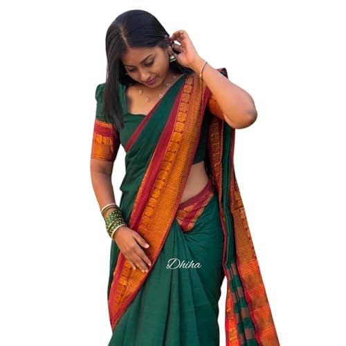 Image of Narayanpet Pure Cotton Saree for Women | Preethika Big Border Saree with Running Blouse | Tassels | Handloom Weave
