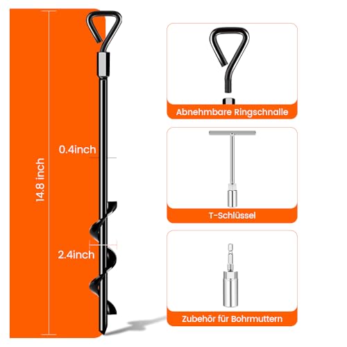 Bodenanker Erdanker Set - 4 Stück Heavy Duty Zum Eindrehen für Zelte, Trampolin, Schaukelgestell, Garten, Vordach - Zeltanker, Zeltschrauben für Camping, Widerstandsfähig Gegen Starken Wind