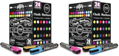 Image of Loddie Doddie Chalk Markers - Pack of 48, 6mm Reversible Tips - Liquid Chalk Pens for Glass Surfaces & Windows - Erasable Pens for Chalkboard Calendar - Non-Toxic Chalkboard Markers