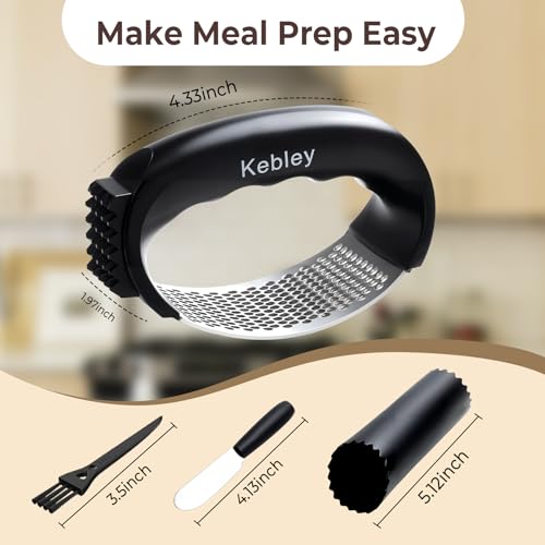 Image of Garlic Press Rocker Stainless Steel Garlic Crusher, Mincer and Chopper with Peeler and,Scraper,brush,loose meat hammer Easy Kitchen Gadget for Effortless Smashing