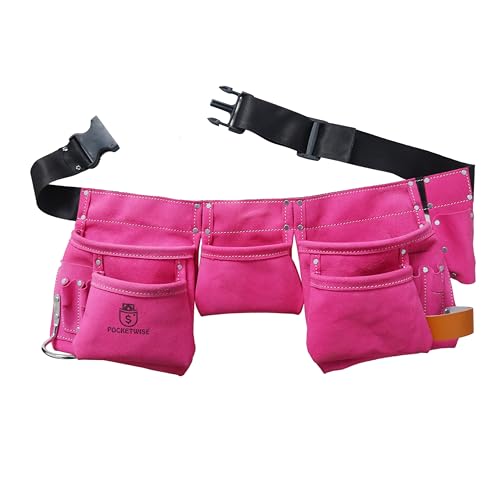 POCKETWISE Womens Tool Belt 11 Pockets Pink Leather Adjustable Work Apron