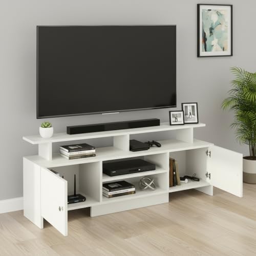 Image of FURNEASER Kashvi Floor Standing TV Unit for Living Room | Modern Engineered Wood TV Cabinet with Open Storage Shelves | Entertainment Center for Upto 55 Inch TV