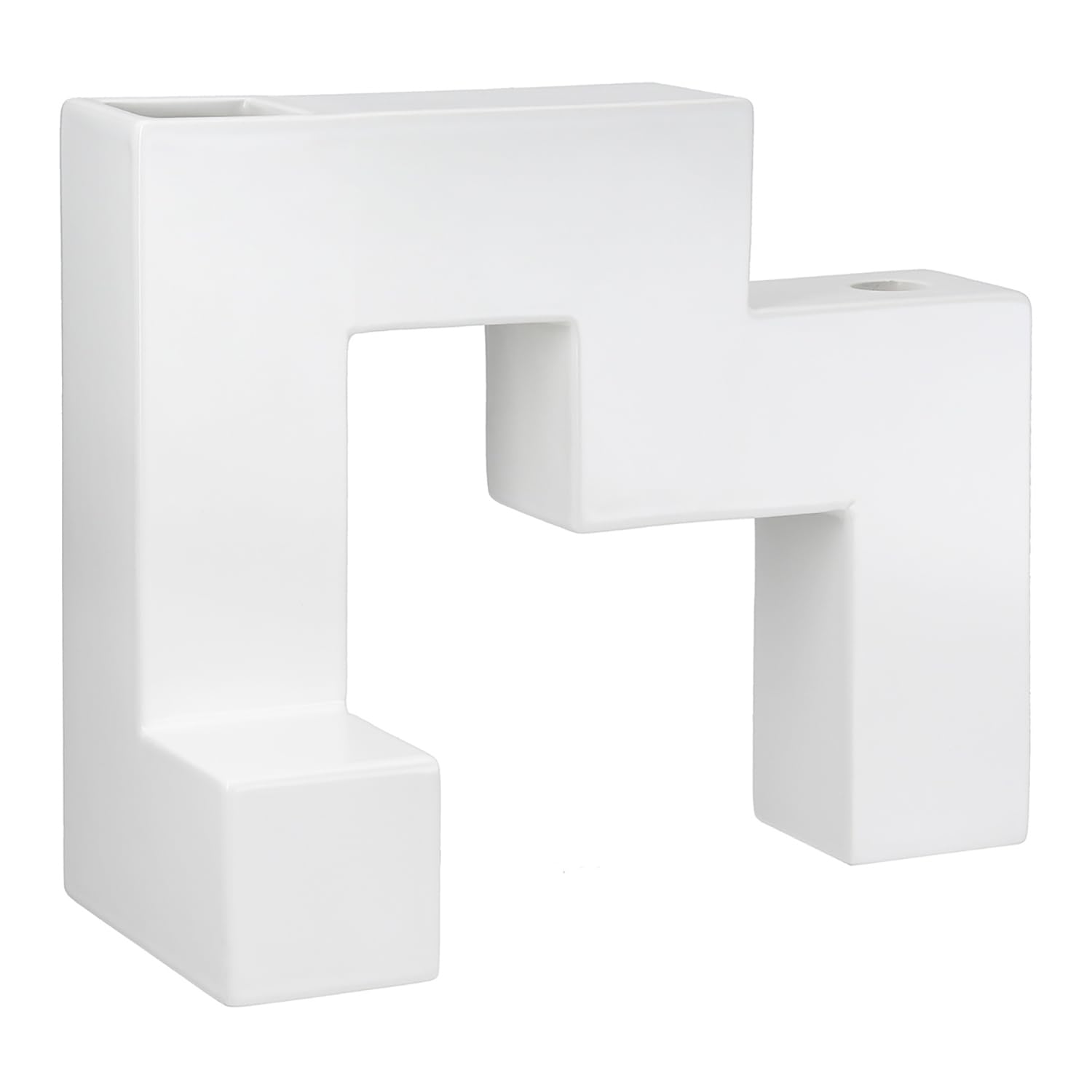 GILDE Patras Candle Holder Vase Ceramic Geometric Shape Matt White Height 23 cm x Width 28 cm
