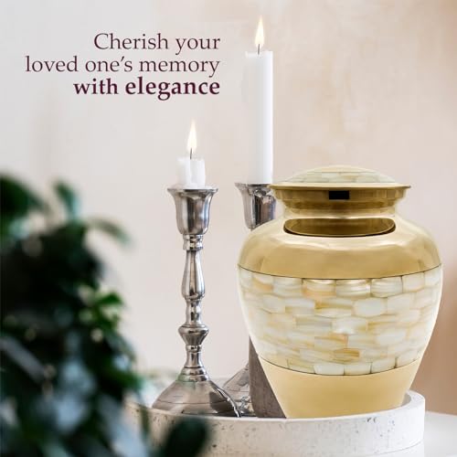Image of Trupoint Memorials Cremation Urns for Human Ashes, Funeral Memorial Urn for Male and Female, Decorative Burial Metal Urn Collection for Adult Men & Women - Gold, Adult (200 LB)