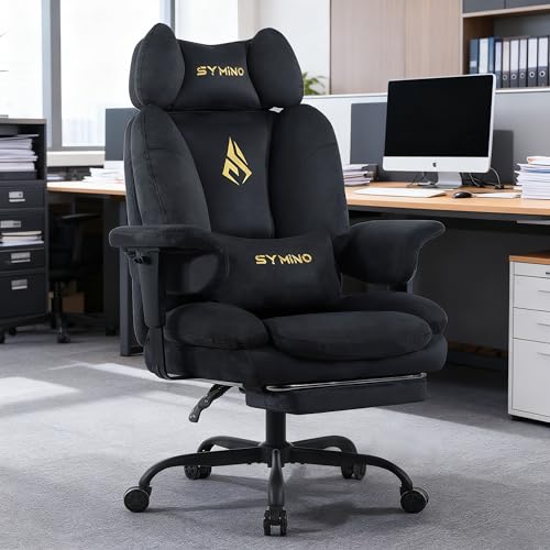 Image of Symino Gaming Chair with Footrest, Up /Down Armrests, Suede Fabric Ergonomic Office Chair, 155 Recline Computer Chair for Desk, Black