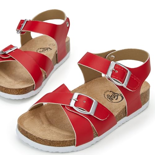 Image of Trary Girls Sandals Open Toe Casual Summer Shoes with Cork Footbed Comfortable Flat Sandals for Little Kids