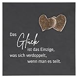 Butzon & Bercker Schieferrelief Hochzeit 17 x 17 cm – Schiefertafel mit Doppelherz aus Bronze, christliches Hochzeitsgeschenk zum Aufhängen, inkl. Geschenkverpackung