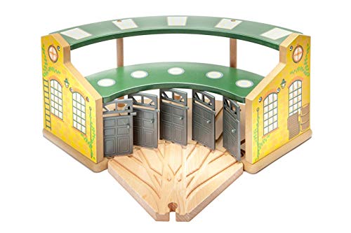 Wooden Train Round House With 5-Way Switching Track For Kids Ages 3 And Up, Vibrant Colors, Detailed, With Rotating Turntable. Houses 5 Engines Or Cars. Universally Compatible With Major Brands #TOP1