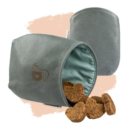 Pantolinos DOGOLINO® Leckerli-Beutel für Hunde aus Leder - Leckerlitasche - Futterbeutel für Hundetraining - Kleiderschutztasche - Snackbeutel zum Gassi gehen (Grau, Basic)