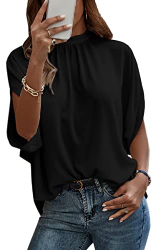 Angashion Womens Tops, Short Sleeve Casual Summer Top Solid Color Self Tie Loose Fit Drape Tunic Blouses Shirts - Main Image