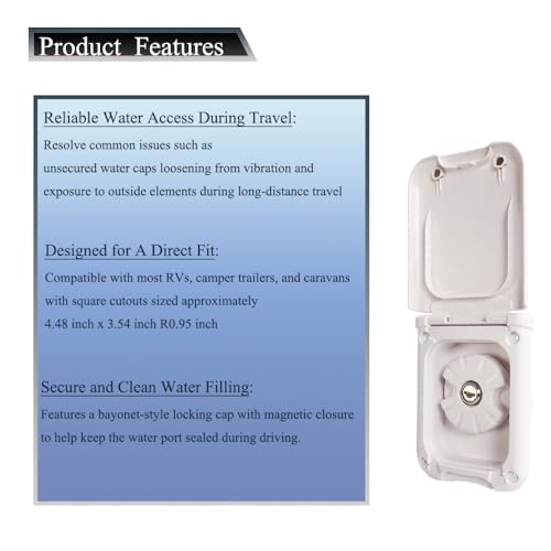 Image of Water Locking Cap, 1 PC RV Square Fresh Water Locking Cap Replacement Compatible with Camping Trailer Gravity RV (White)
