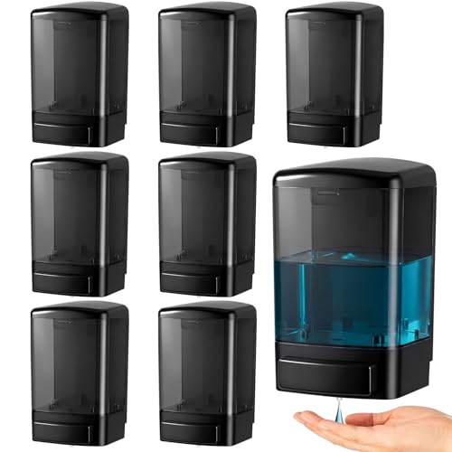 Image of Hushee 8 Pcs Plastic Wall Mounted Soap Dispenser Commercial Manual Soap Containers Wall Dispenser for Kitchen Shower Hotel Liquid Shampoo Gel Chamber (33.8 oz 1000 ml,All Black)