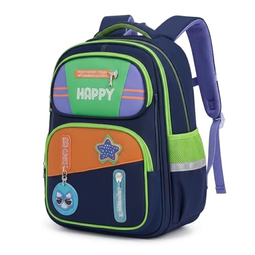 Image of School Bag for Kids Boys & Girls 5-10 Years - Cute Cartoon Dinosaur Backpack Large Capacity Waterproof School Bag with Bottle Pocket Multi-Compartment Lightweight Bag for Nursery & Primary