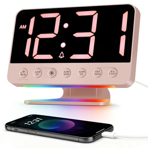 Venchin Wecker Digital: Lauter Alarm für Tiefschläfer 30-110dB 8 RGB-licht USB-Ladeanschluss Snooze 6 Helligkeit 4 Lautstärke 12H/24H Modern LED Tischuhr