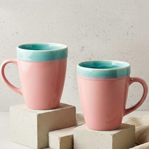 The Earth Store Pink Flow Coffee Mug – 340ML Ceramic Coffee Mugs Set of 2 | Microwave & Dishwasher Safe Mugs for Gift | Home | Office | Restaurant | Daily Use Tea Mug