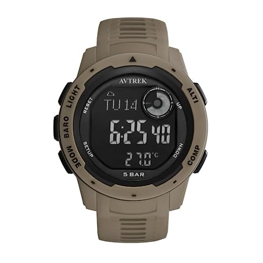 AVTREK Montre numérique étanche, montre de sport en plein air, montre militaire avec podomètre, altimètre, boussole - Parfait pour les hommes, les femmes et les adolescents (brun)